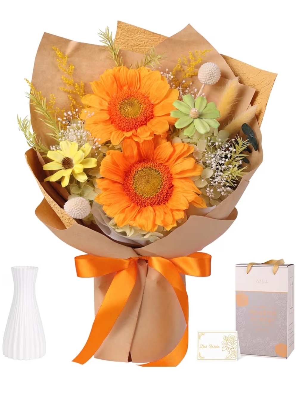 Preserved Sunflowers Bouquet, Real Sunflowers Preserved In Gift Bag - NEW